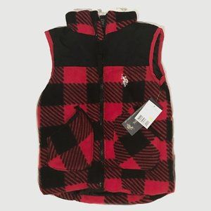 NWT - US Polo Assn. Red Black Plaid Toddler Vest Sz 4